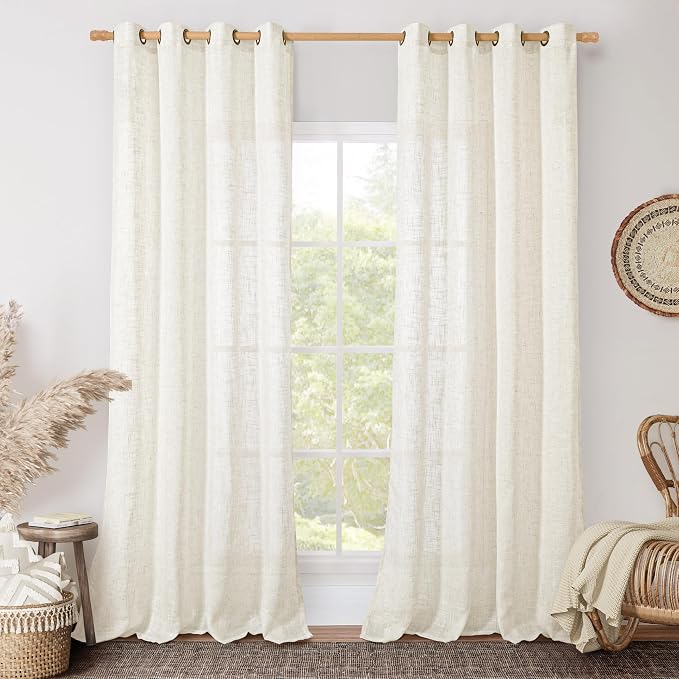 Cream Linen Sheer Curtains 84 inch by LAMIT