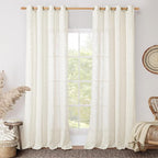 Cream Linen Sheer Curtains 96 inches Long, Bronze Grommet Vertical Window by LAMIT