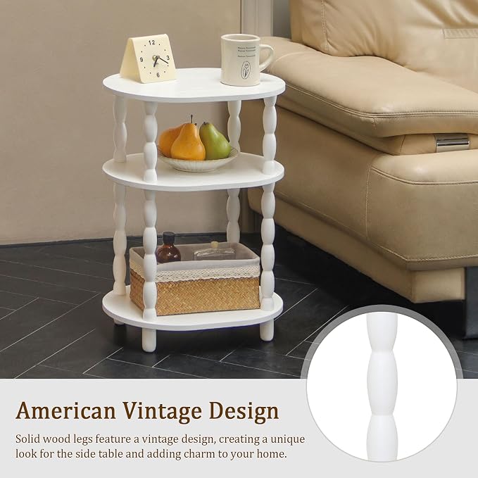 MaxSmeo White Side Table with Charging Station, 3-Tier Small Oval End Table - Image 5