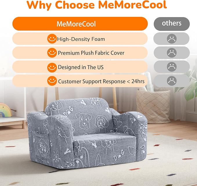 MeMoreCool Glowing Dog Print Kids Chair, 2-in-1 Foldable Kids Couch - Image 6