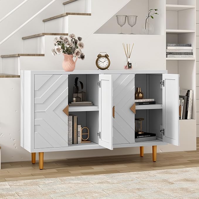 HLR 48'' Buffet Cabinet with 4 Doors and Shelves, Modern Credenza Storage - Image 4