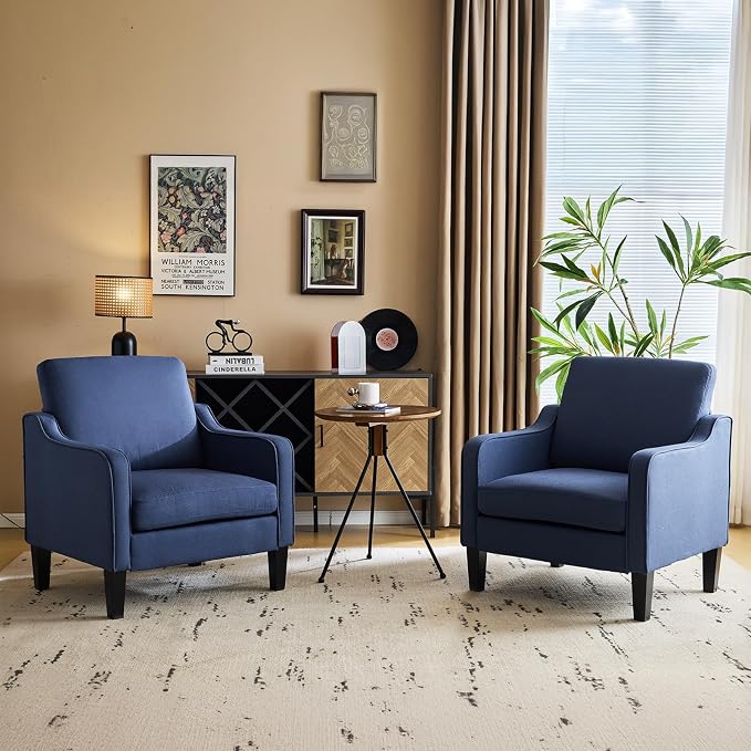 VINGLI Navy Blue Accent Chairs for Living Room, Line Comfy Upholstered Chair - Image 3