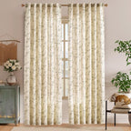 Green Vintage Floral Linen Curtains Farmhouse 50W X 90L 2 Panels | Elisa Series - Image 2