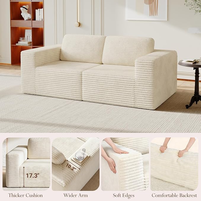 Vesgantti 80" Modular Sectional Sofa, Corduroy Cloud Couch - Image 7