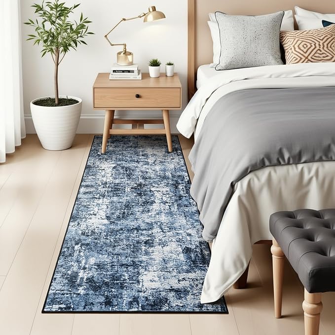 Rugflix 2x8 Runner Rug for Hallway, Washable Navy Blue Kitchen Runners | - Image 9