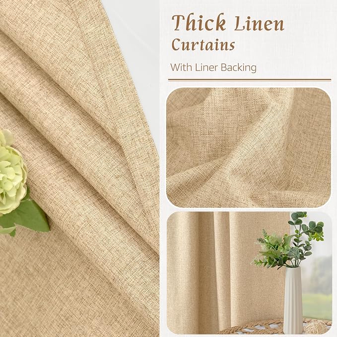 40 Inch Length 100% Blackout Linen Curtains - Image 7