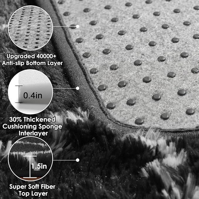 8x10 Area Rugs for Living Room, Fluffy Black and White Bedroom Modern Rug | - Image 4