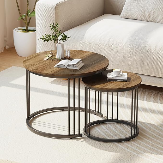Garden 4 you Nesting Coffee Table, 23.6" Round Coffee Table Set of 2, Wooden by Garden4you