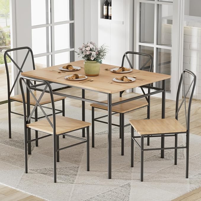 VECELO Dining Table Set for 4, 5-Piece Wood Kitchen Table - Image 7