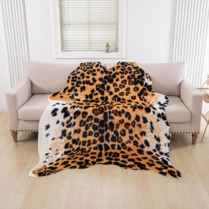 Huichenxing2021FURSTORE Faux Fur Leopard Cheetah Print Rug Brown 5.3x6.7ft | - Image 4