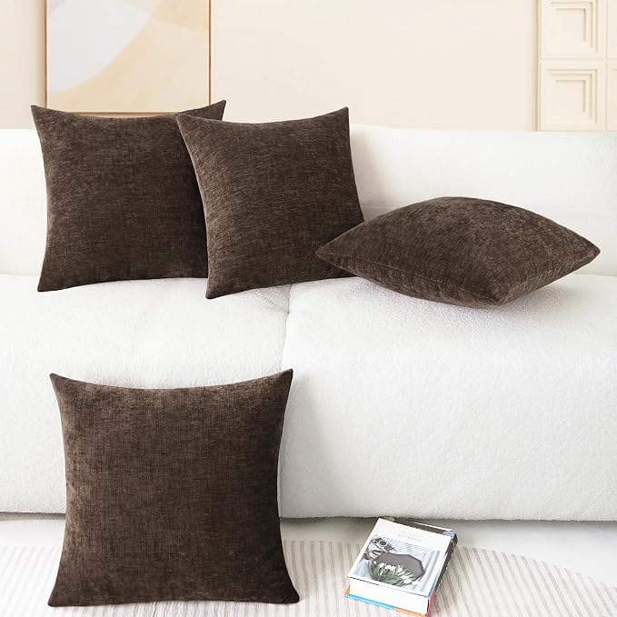 CaliTime Decorative Couch Throw Pillow Covers 18 X 18 Inches Coffee | Pack of 4 - Image 6