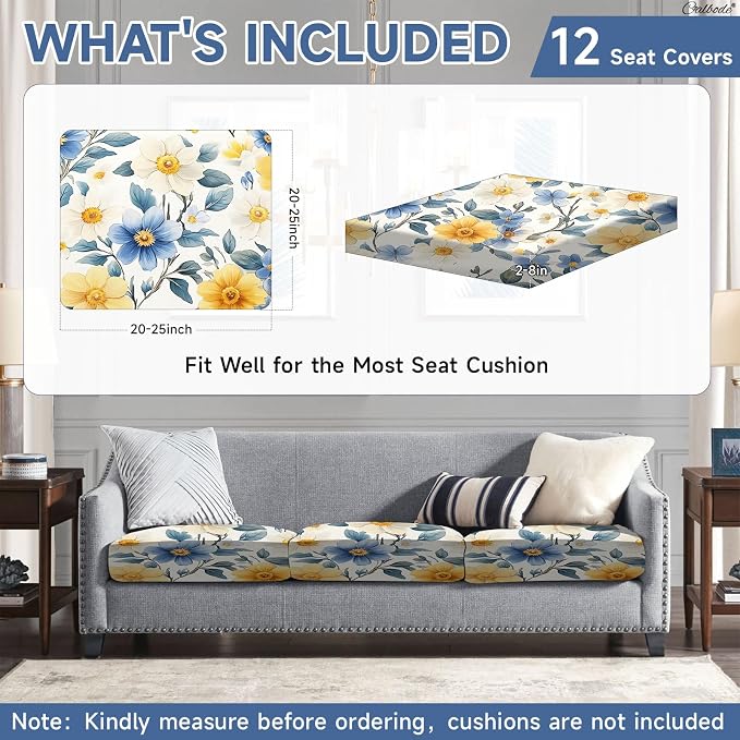 CALBODE 12 Pcs Stretch Outdoor Seat Cushion Covers, Spring Bloom | Washable - Image 2