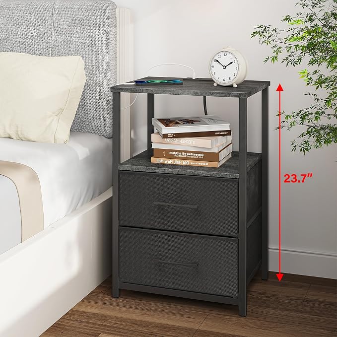TUTOTAK End Table with Charging Station, Night Stand, Side Table with 2 USB - Image 3