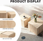 Square Nesting Tables for Living Room, Wood Travertine Veneer Nesting Coffee - Image 3