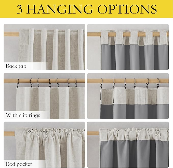 NICETOWN 100% Black Out Curtains 84 inch Long 2 Panels, Linen Blend Thermal - Image 2
