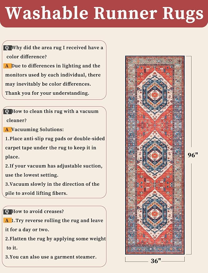 SERISSA 3x8 Washable Non Slip Boho Runner Rug - Image 2