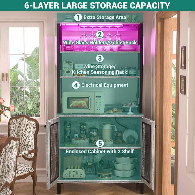 Aheaplus Bar Cabinet with Power Outlets, Coffee Bar Station - Image 6