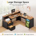 YOMILUVE 63" Farmhouse L Shaped Executive Desk - Image 4
