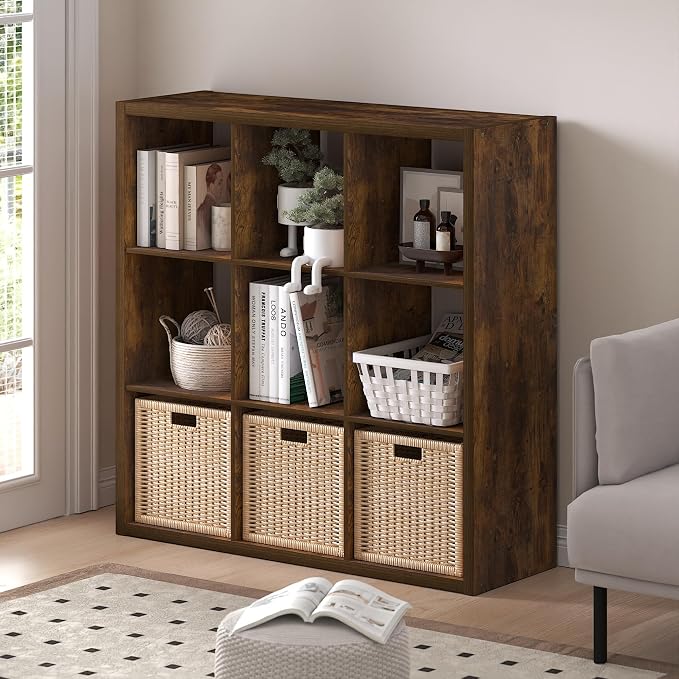 Furinno Cubicle Book Shelf, 9-Cube Bookshelf, Extra Thick Frame Reversible - Image 2