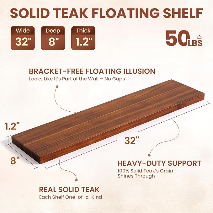 32 Inch Teak Floating Shelves Set of 2 - Image 3