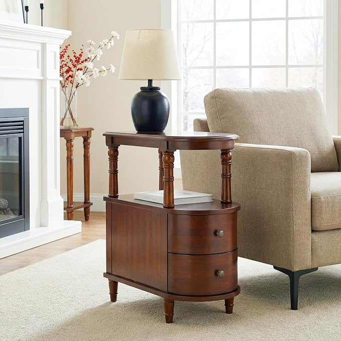 Narrow End Table with 2 Storage Drawers, Retro Vintage Sofa Beside Table - Image 4