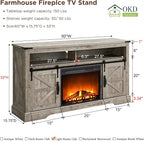 OKD Fireplace TV Stand for 65+ Inch TV, Rustic Media Console w/Sliding Barn - Image 6