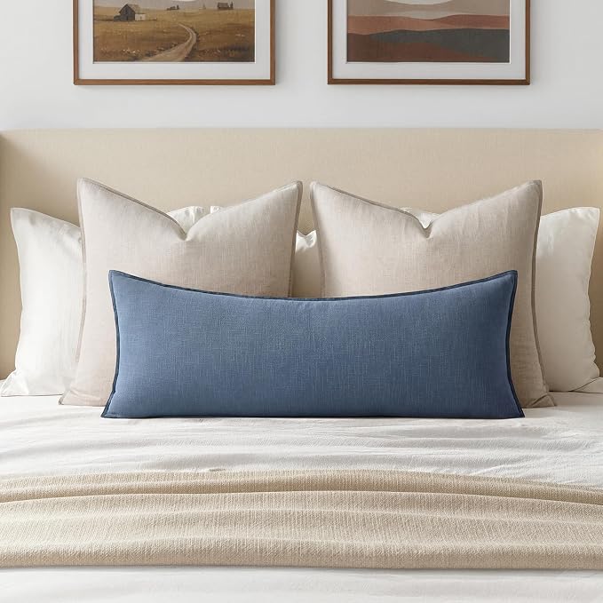 MIULEE Decorative Linen Lumbar Pillow Cover 14x36 Inch Blue Ashes | Boho - Image 2