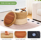Wimarsbon Round Pouf Ottomans, Handwoven Natural Water Hyacinth Seagrass Pouffe - Image 6