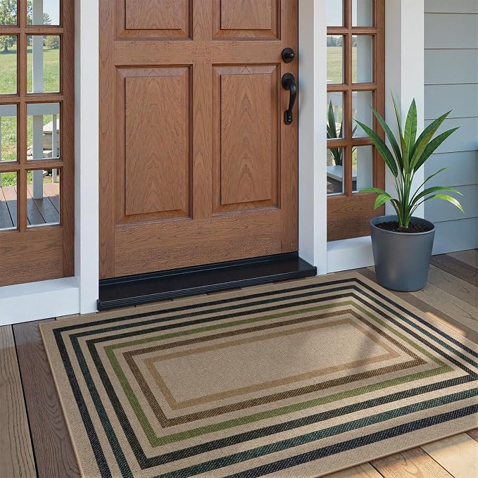Lahome Mid Century Modern Easy Jute Rug, 3x5 Bordered Entryway Rug Non Slip | - Image 3