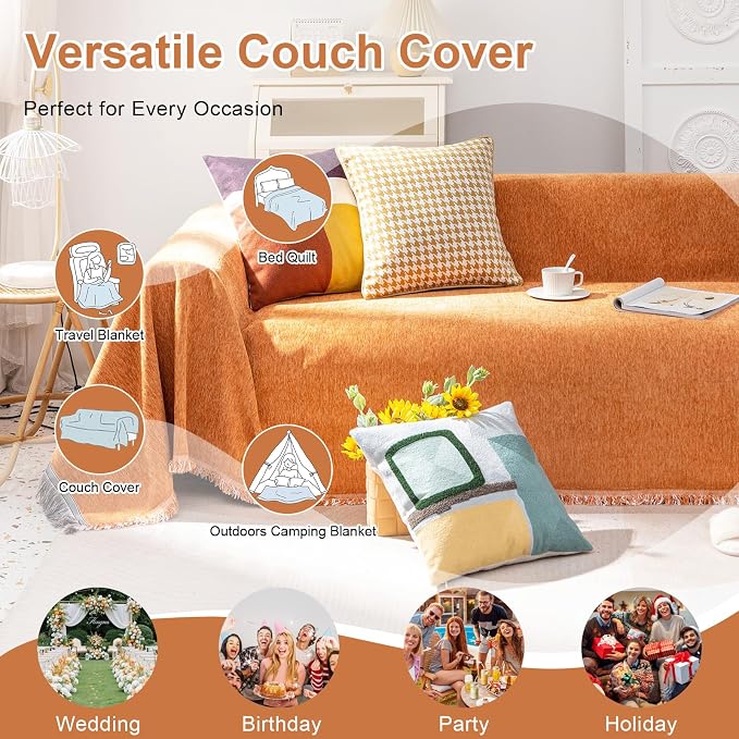 VClife Couch Cover Bohemian Orange Sofa Covers - Image 4