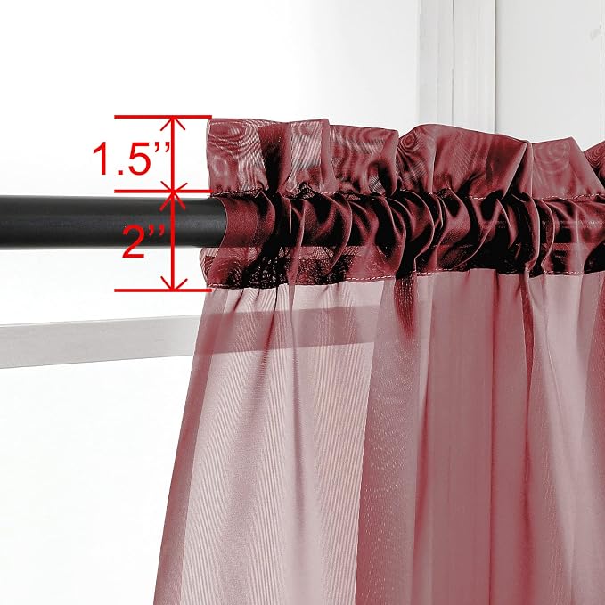 Burgundy Red Sheer Curtains 72 Inches Long 2 Panels Set, Transparent Voile - Image 3