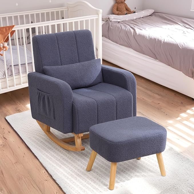 HCHAIRH Rocking Chair with Ottoman, Upholstered Glider Rocker with High - Image 3