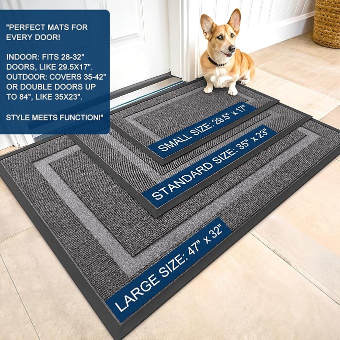 OLANLY Front Door Mat Outside 47x32, All-Season Heavy-Duty Rubber Doormat | - Image 2