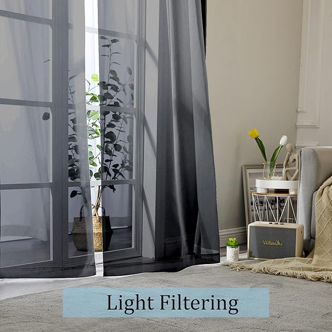 Sheer Black Curtains 84 Inch Length 2 Panels Set - Image 3