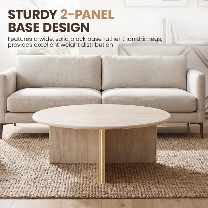 HNY Coffee Table and End Table Set of 2 Modern Round Nesting Coffee Table Faux - Image 4