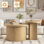 Mxtxmy Set of 2 Nesting Coffee Tables Farmhouse, Round Coffee Table Living Room - Image 4