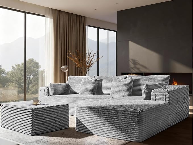 108" Oversized Cloud Sectional Couch, Comfort U Shaped Boneless Couch by VYUXWO