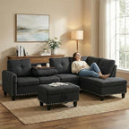 97.5" L Shaped Couch Set Linen, Modular Sectional Couches - Image 7