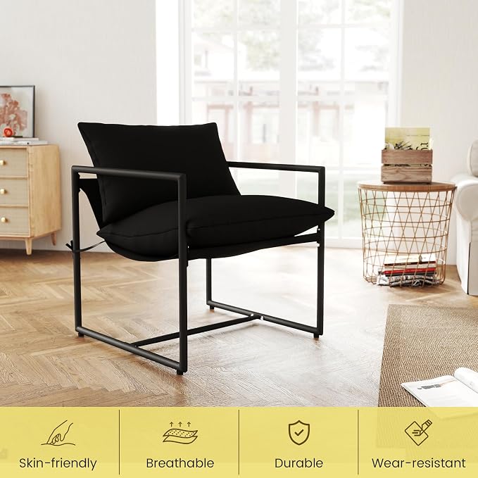 Kromax Sling Accent Chair, Cozy Living Room Chairs, Square Metal Frame - Image 5