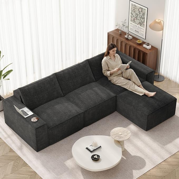 Vesgantti 114" Modular Boneless Couch, Modern 3 Seater Sectional Sofa by Vesgantti