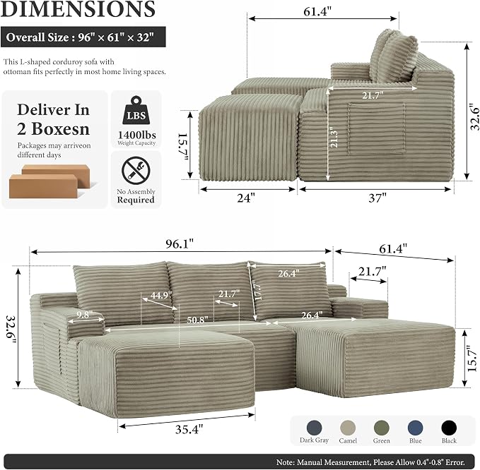 96" Sectional Couches for Living Room Cloud Couch Sofa - Image 2