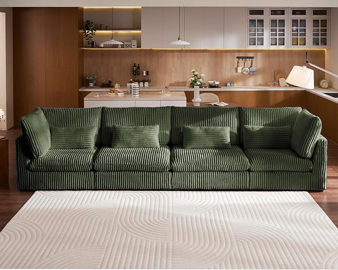 154" Oversized Corduroy Couch Modular Sectional Sofa, Washable Cloud Couch by CHICHOUSE