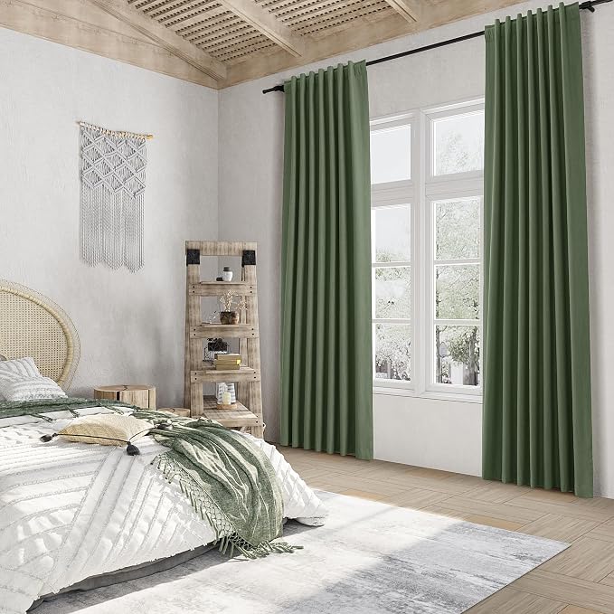 Olive Green 100% Blackout Curtains 102 Inch Length 2 Panels Set - Image 7