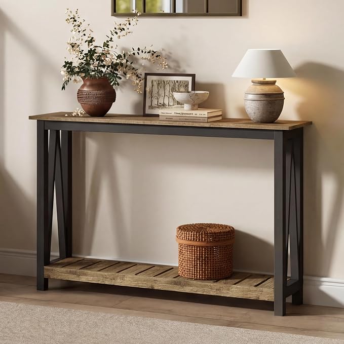 ChooChoo Farmhouse Console Table, Rustic Vintage Narrow Sofa Table by ChooChoo