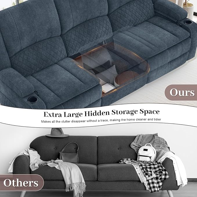 Yolsali 3-Seater Recliner Sofa, Manual Reclining Couch - Image 4