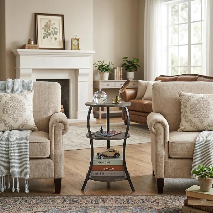 Small Round Side Table with Charging Station, 3-Tier Waist Circular End Table - Image 5