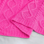Homiest Hot Pink Cable Knit Throw Blanket Set of 3, Soft & Cozy Acrylic Blanket - Image 8