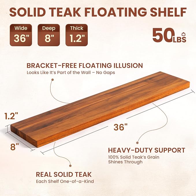 36 Inch Teak Floating Shelves Set of 2 - Image 3