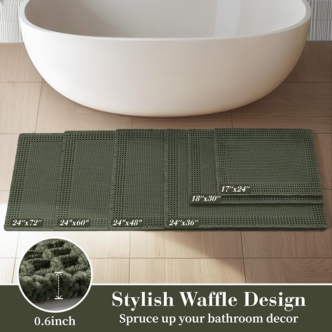 RESARE Waffle Bath Mat for Bathroom, Non Slip Bathroom Rugs 24"x36" Green | - Image 5