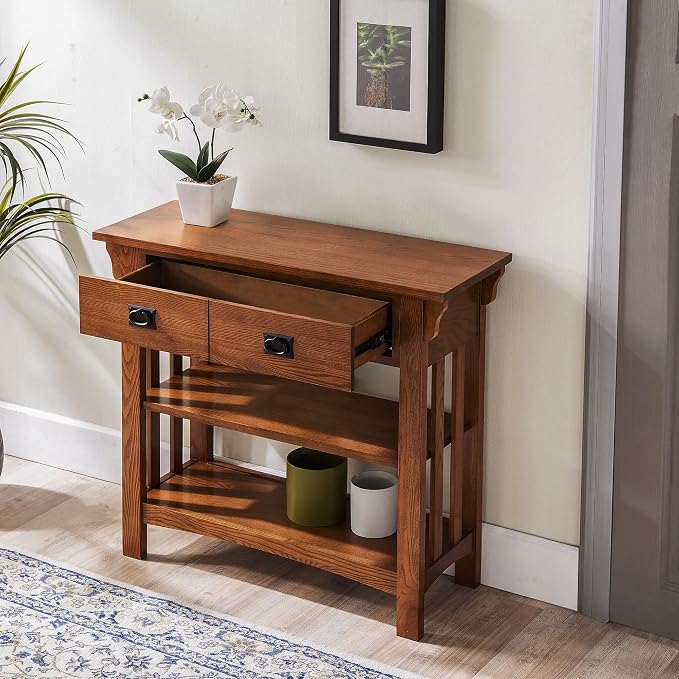 Leick Home Mission Impeccable Bookshelf, Solid Wood, 2 Drawers, 2 Shelves - Image 2